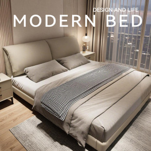 Modern Simple Ear Bed Italian Minimal 1.8m Double Master Bedroom 2 m x 2 m 2 Queen Bed Wedding Bed Children's Storage
