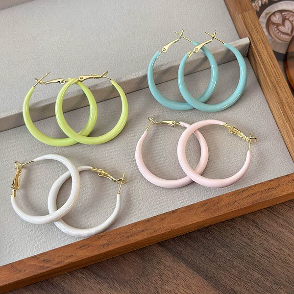 South Korea Ins Style Candy Color Purple Hoop Earrings Exaggerated Fashion Ear Hoop Large S925 Silver Needle Ear Jewelry Women