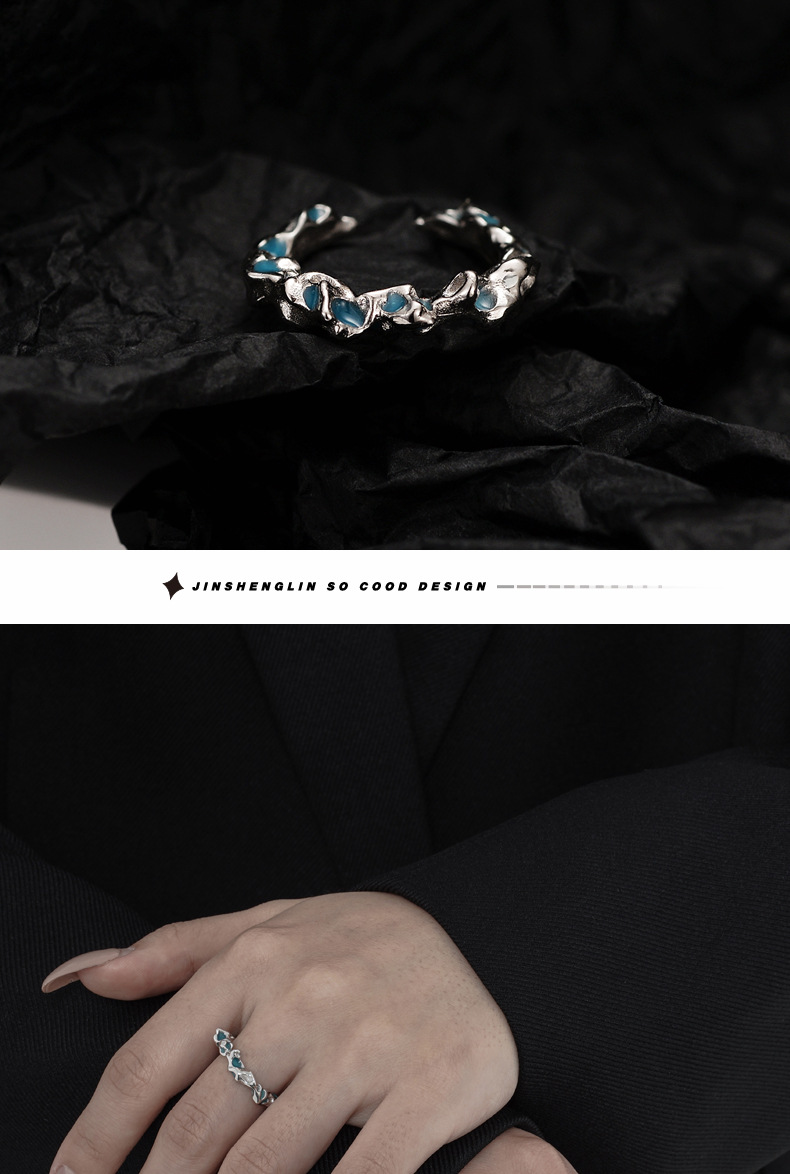 Fashion Geometric Sterling Silver Epoxy Open Ring 1 Piece