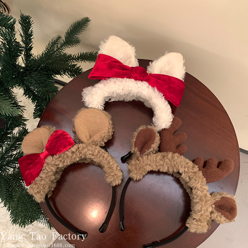 2025 Año Nuevo Pequeño conejo arco peluche banda de pelo Año Nuevo lindo conejo vestido accesorios de fotos joyas para el pelo