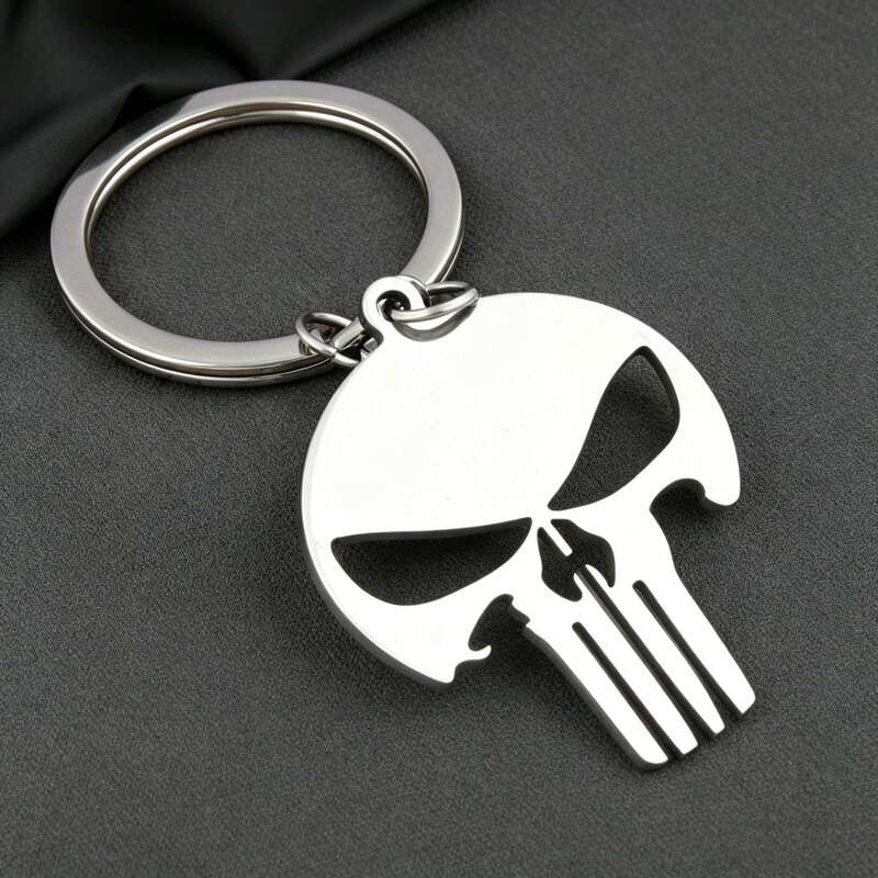 Metal Skull Stainless Steel Keychain Punisher Style Pendant Personalized Creative Car Keyring Anti-Lost