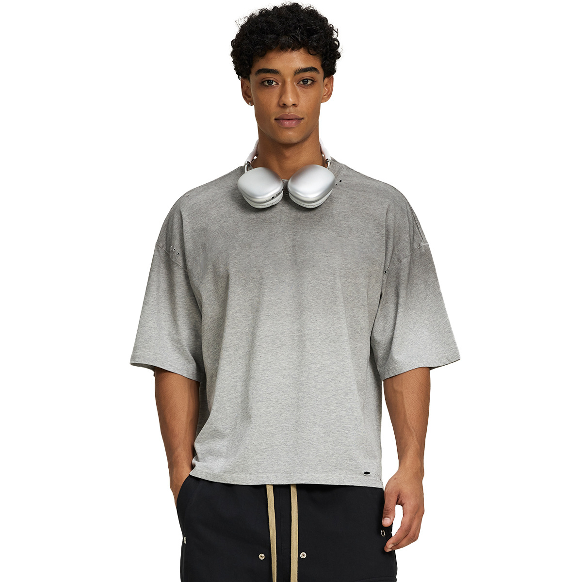 ETAI Hombre| Algodón de alta calidad para hacer viejas camisetas gradientes de moda para hombres adolescentes estilo callejero pesado corto ancho camisetas
