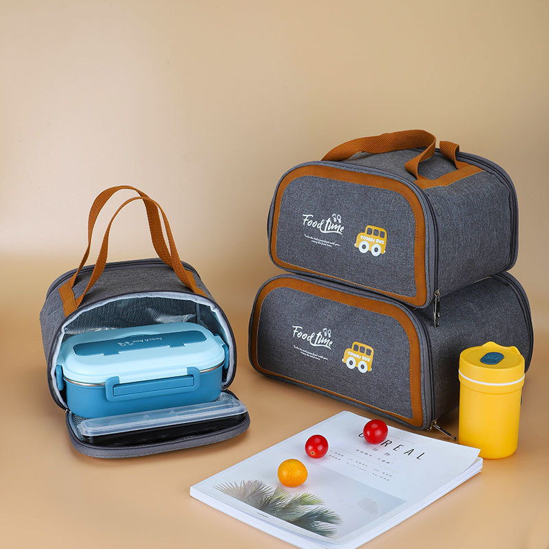 大容量双层饭盒袋手提牛津布袋日用品野餐拉链便当盒保温铝箔袋子