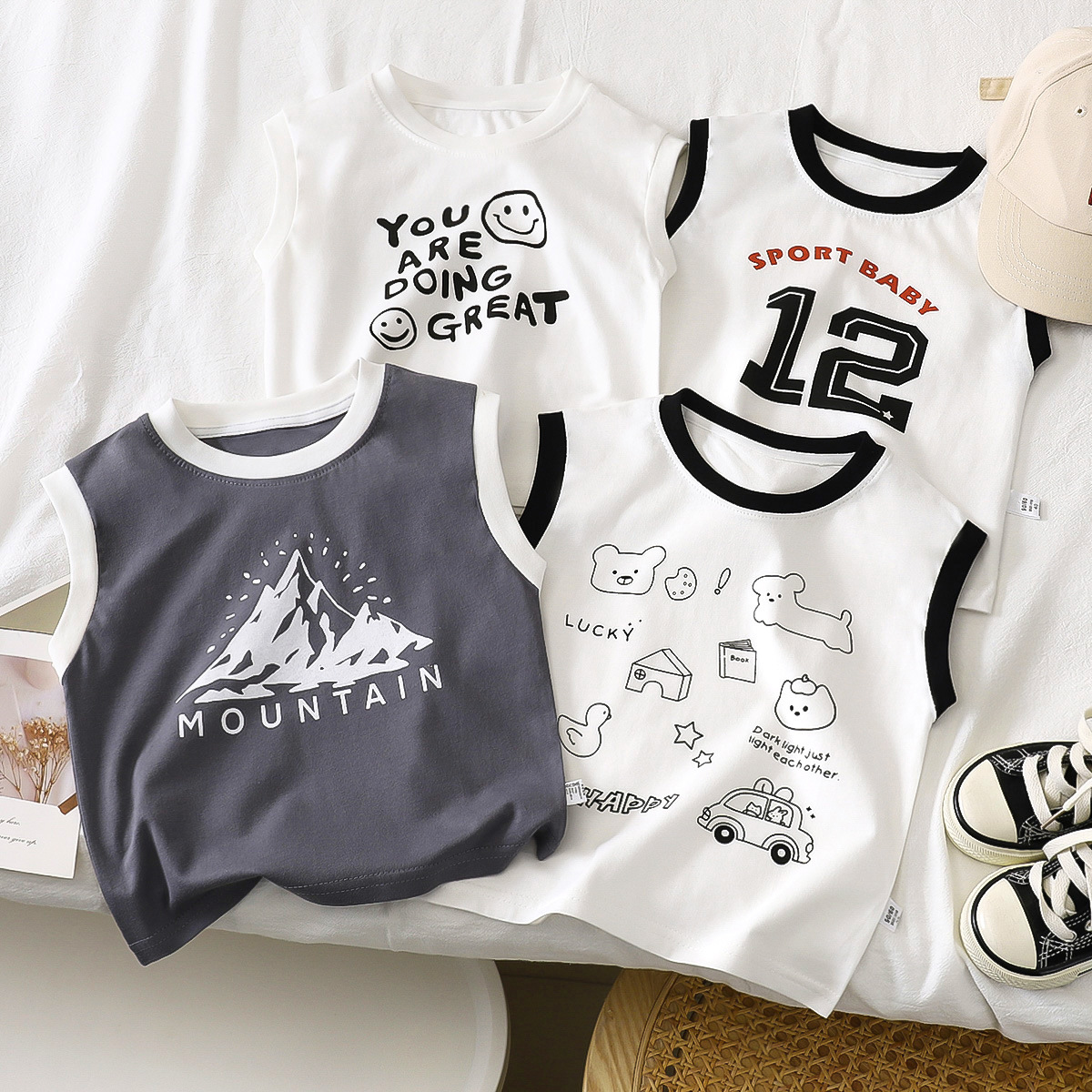 Children's cotton summer T-shirt for boys sleevless