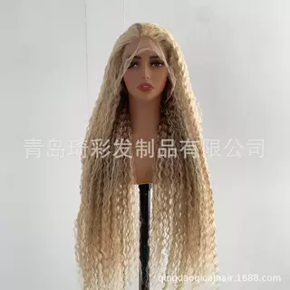 定制欧美金色长发女假发deep wave小蕾丝蓬松假发女发套厂家定制