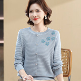 中秋节新款妈妈装夏装长袖T恤洋气中老年女衣服秋冬薄款针织毛衣，女装针织衫/毛衣，妃慕昵服饰