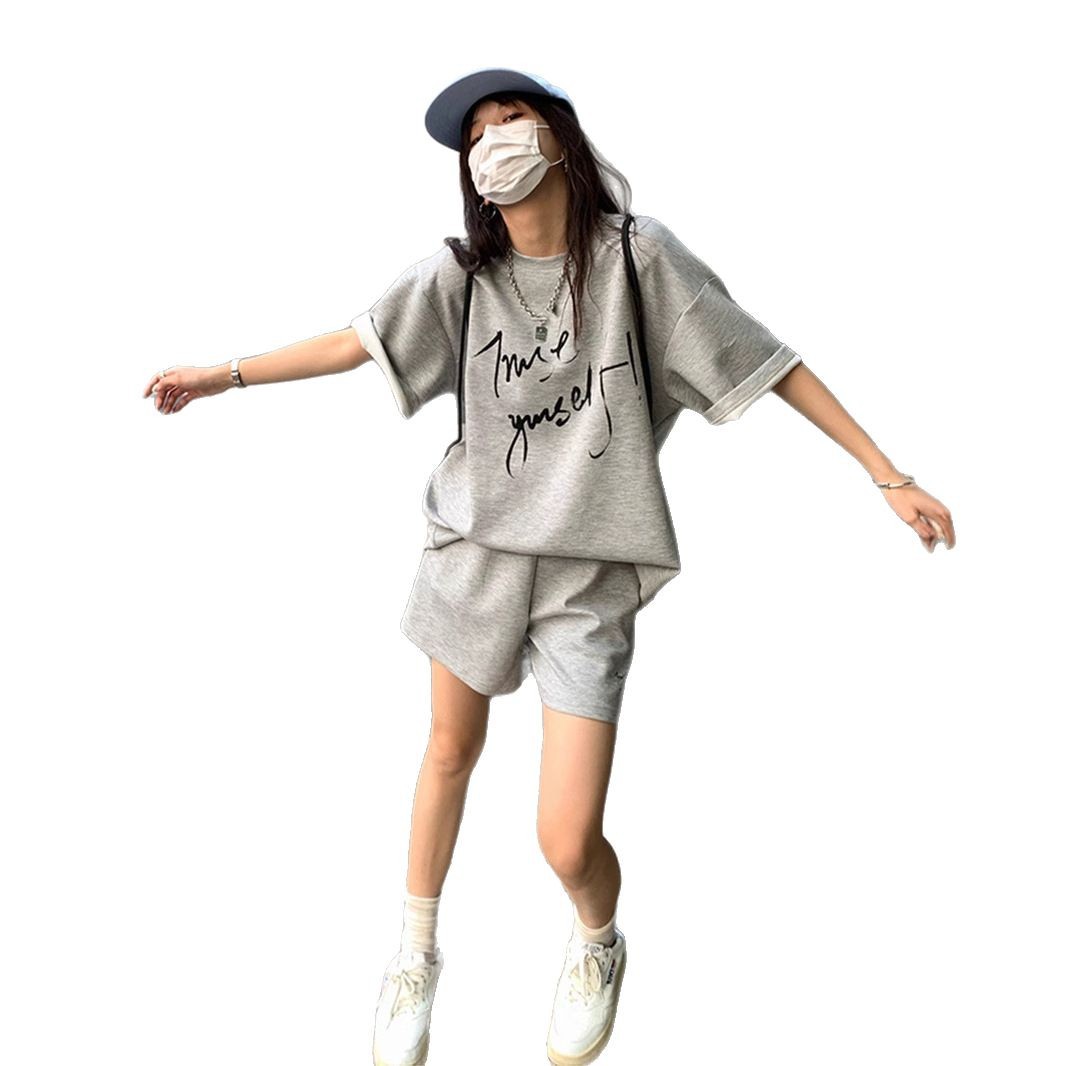 2025 New Sports suit Women's Summer Loose plus size Short-sleeved Shorts Students Korean Style Fashion Casual Two-piece Set