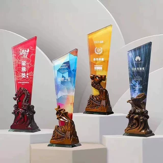 水晶奖杯制造高档大气优秀员工光荣退休纪念品大拇指树脂奖杯雕刻