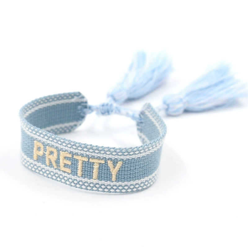 handmade woven bracelet, polyester, embroidered letters with tassels, adjustable (love)