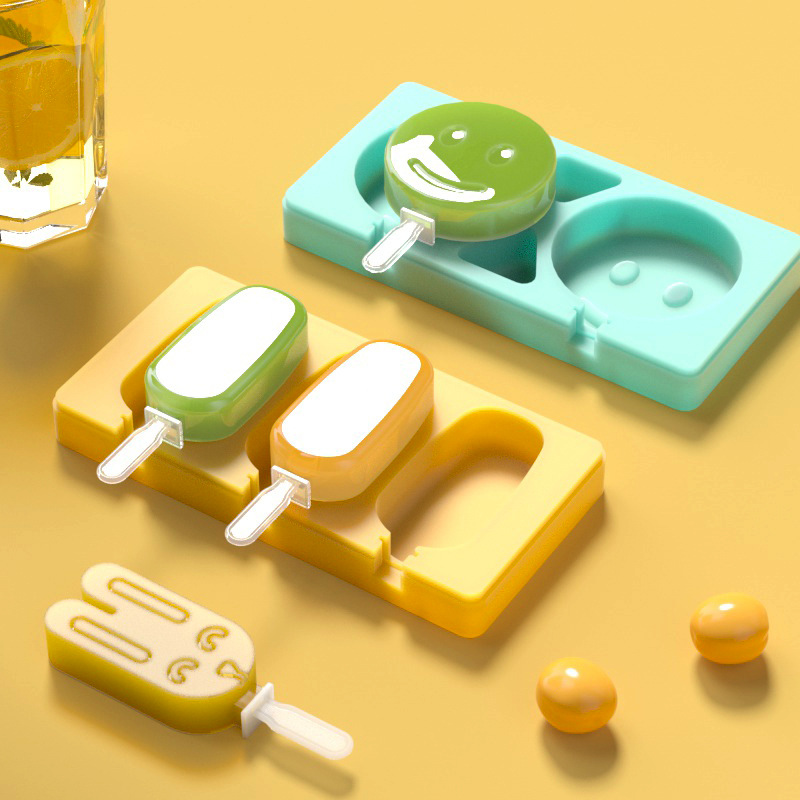 2-color helado molde de silicona con tapa clásico oval cara sonriente helado molde DIY helado molde