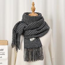 小格子新款黑白纹仿羊绒围巾女 韩版冬季保暖百搭围脖披肩高级感