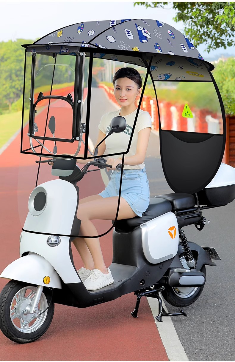 Electric Battery Car New Canopy with Adjustable Angle, Large Window Windshield, Rainproof and Sunproof Carport Parasol