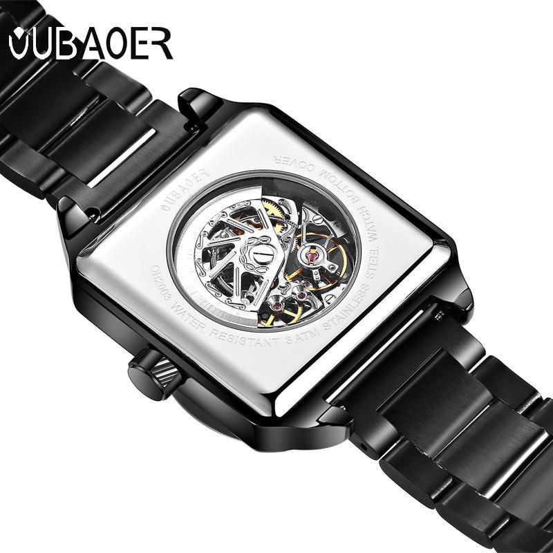 Oubaoer reloj mecánico automático reloj de hombre de moda hueco impermeable banda de acero reloj cuadrado 2003A