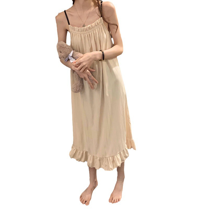 Camisón de mujer estilo princesa con tirantes - Vestido de verano vaporoso y ligero para estar en casa y más allá._voghion.com