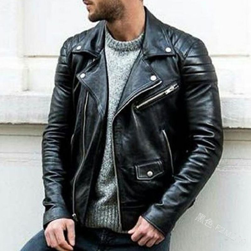 New 4-Color Amazon European and American Men's Leather Jacket Stand Collar Punk Men's Motorcycle Leather Jacket