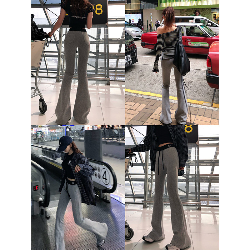 Li Wanjun Lulu Yoga Pants for Women Early Spring 2025 Slightly Flared Small Straight Embroidered Color-Blocked Elastic Waist Slightly Flared Long Pants