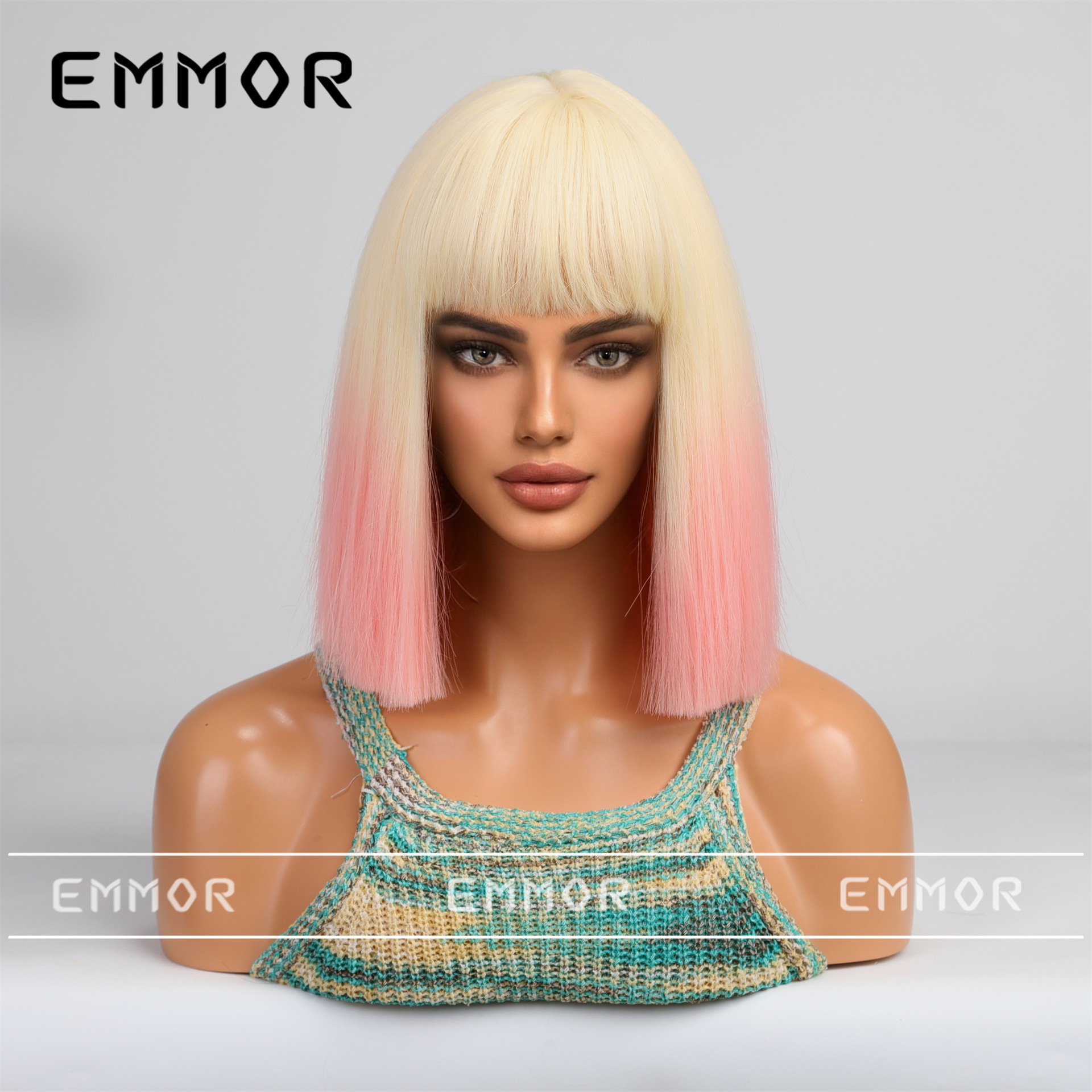 Transfronterizo flequillo negro marrón teñido púrpura Pelo Corto Bobo clavícula pelo completo cabeza cubierta en línea celebridad COS personalidad peluca