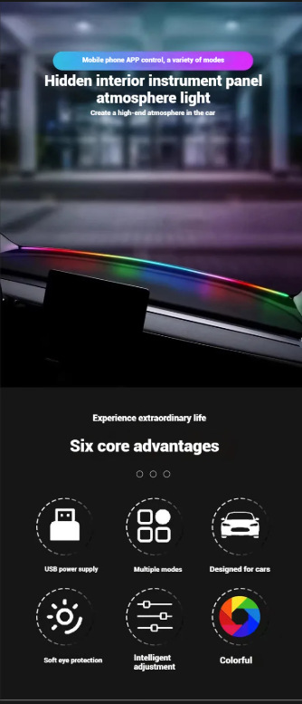 New Car Atmosphere Light USB Instrument Panel Wrap-Around through Led Windshield Silicone Light Streamer Atmosphere Light