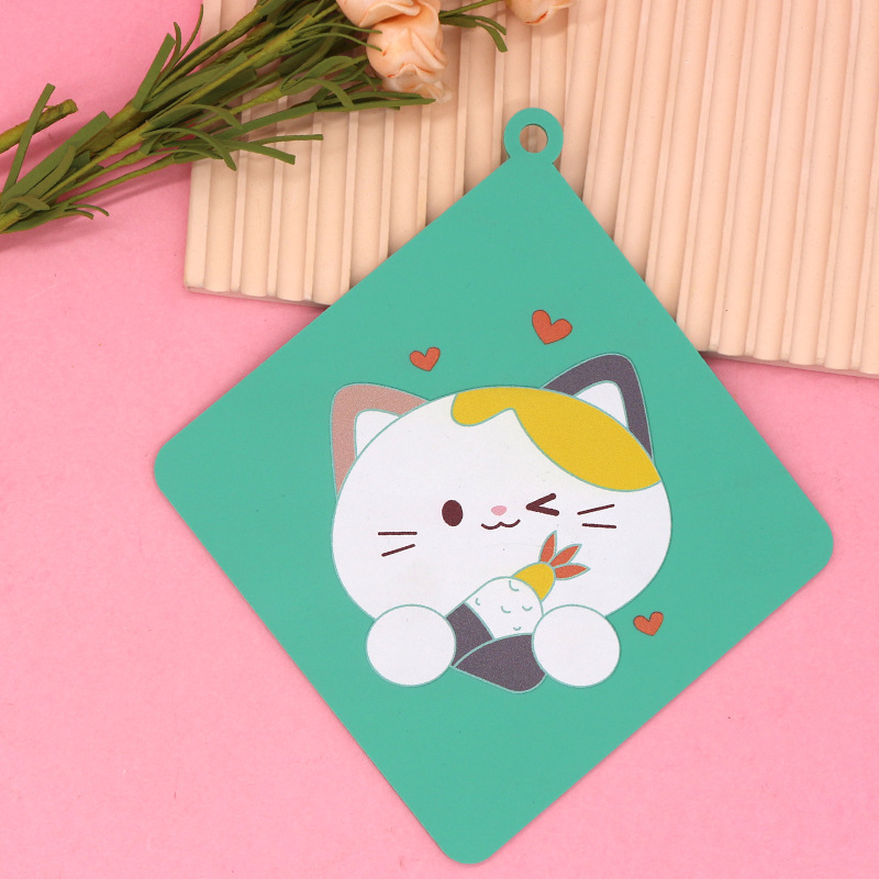 Posavasos de gato de amor verde cuadrado grande