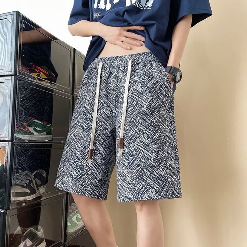 Youth New Chinese Style Basketball Five-Piece Mid Rise Loose Droopy Heavyweight Hawaiian Beach Big Pants Shorts Trendy