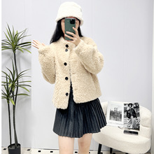 港岛暮色韩版羊羔毛短款立领皮草外套女2025冬皮毛一体羊剪绒大衣