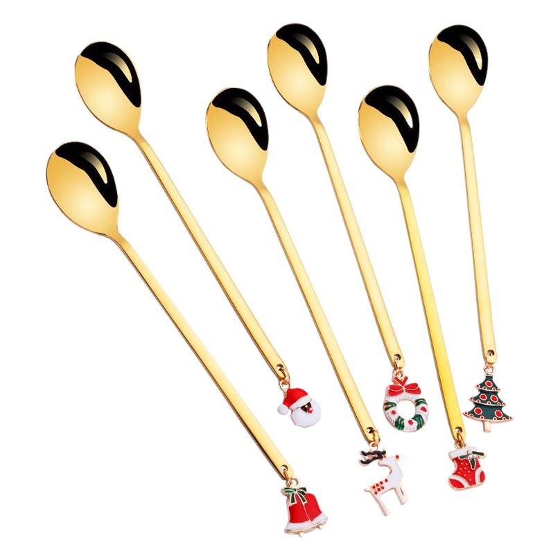 304 cuchara de Navidad de acero inoxidable cuchara de postre al por mayor niños de dibujos animados caja de regalo traje cuchara de café vajilla de Navidad