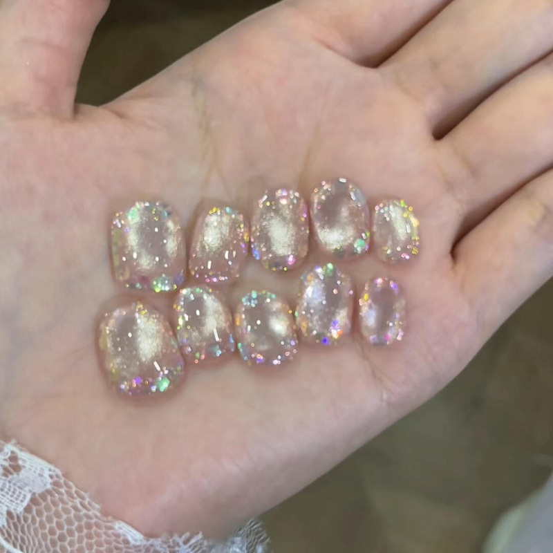 [Flower Mirror] The atmosphere is explosive and shiny. Pure hand-worn armor short high-grade ins wind nail art fake nail patch