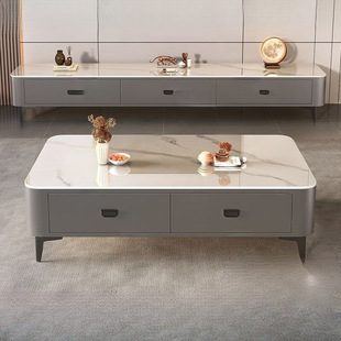 Solid Wood Slate Tv Cabinet Coffee Table for Living Room Small Apartment New Style Modern Simple Light Luxury Nordic Tea Table