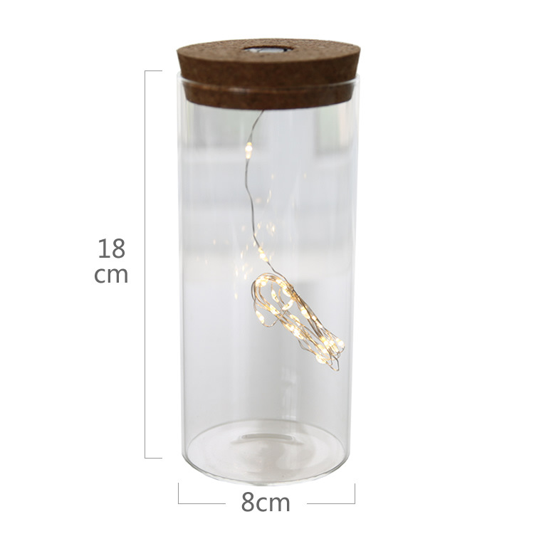 Cadena de luz recta jarrón de vidrio cilíndrico de corcho seco florero creativo transparente florero decoración de escritorio
