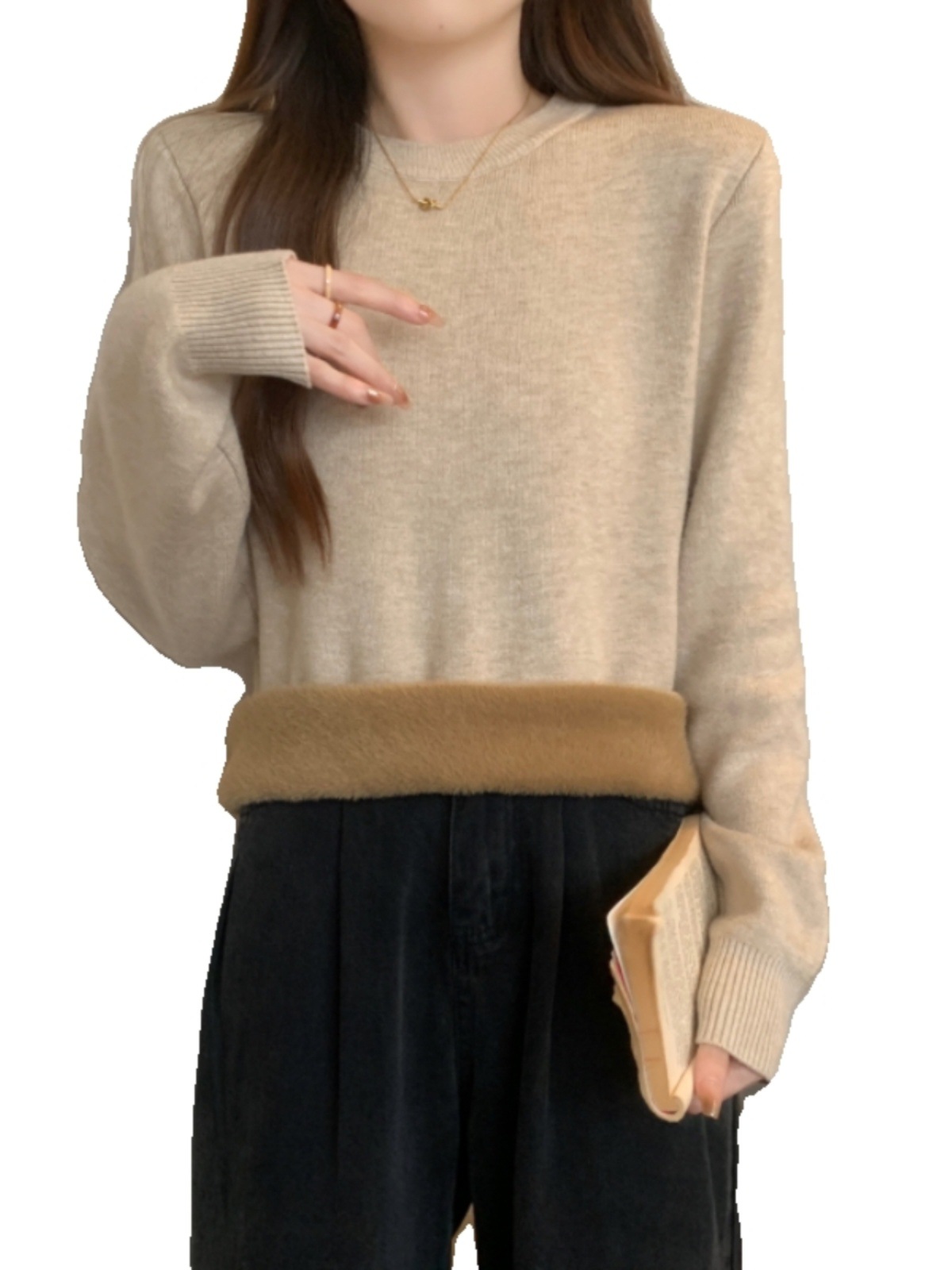 기모 두꺼운 니트베이스 셔츠 여성용 가을 및 겨울 플러스 사이즈 원피스 캐시미어 스웨터 슬리밍 머드 탑