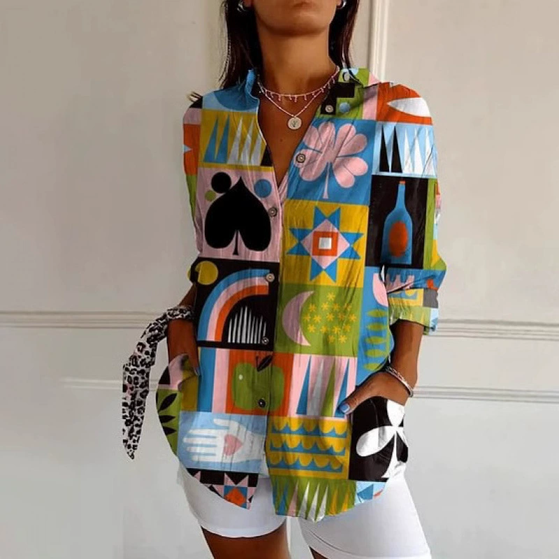 Женская летняя рубашка Independent Station, новая европейская и американская трендовая рубашка с 3D цифровой печатью, рубашка с геометрическим узором