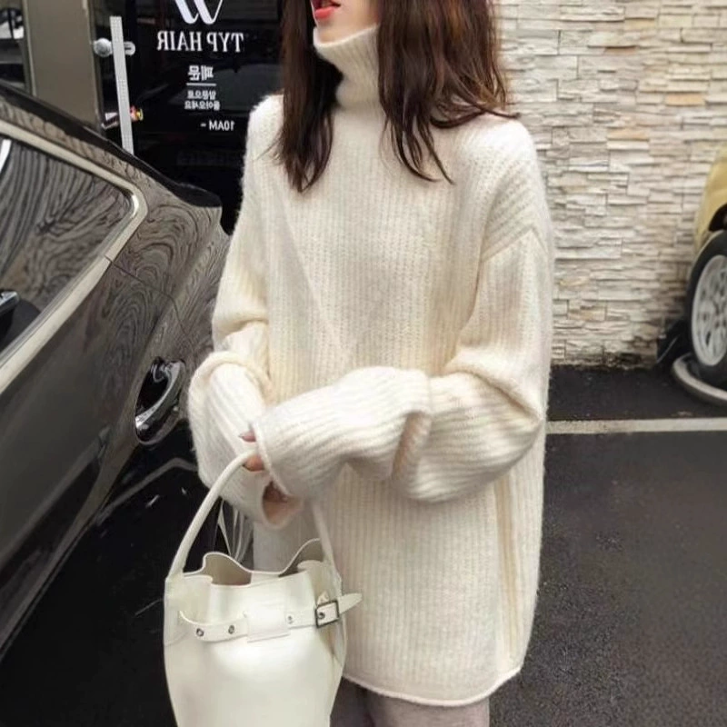 Водолазка в ленивом стиле, Женская осенне-зимняя новая Высококачественная мягкая Вощеная Свободная верхняя одежда, пуловер, свитер, толстый Топ