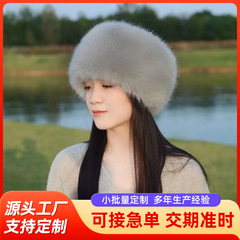 跨境新款仿狐狸毛皮草平顶帽毛绒秋冬季蒙古帽子加厚保暖护耳帽子