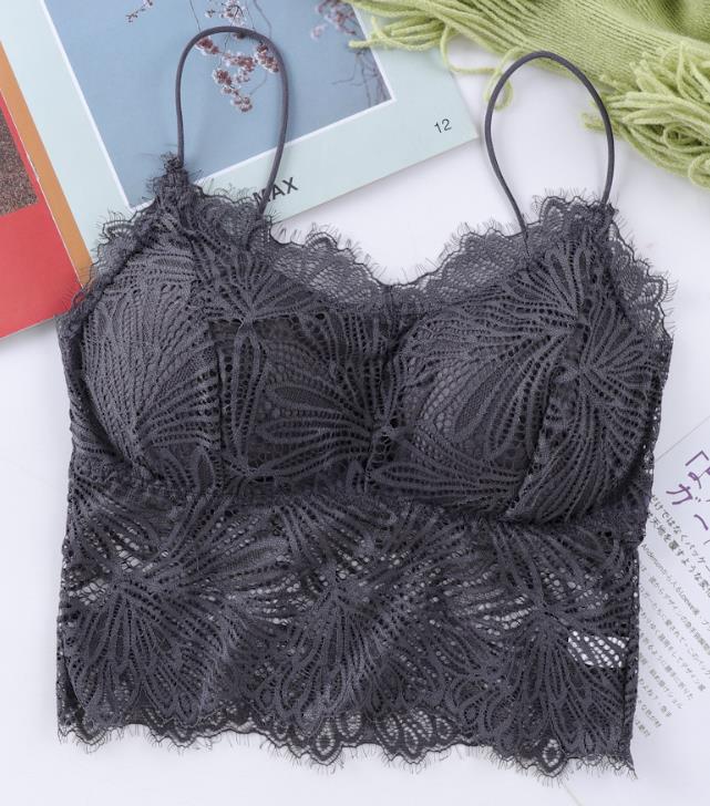 Nueva correa de hombro delgada encaje espalda envuelto pecho tubo superior sin anillo de acero con almohadilla de pecho bottoming camisola sujetador para las mujeres