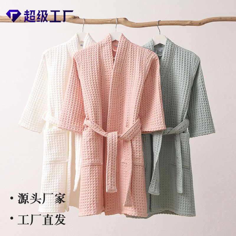 Cotton Children's Double-Layer Waffles Bathrobe Unisex Parent-Child Bathrobe Home Clothes Nightgown for Cross-Border Swimming Pool Cotton Children's Double-Layer Waffles Bathrobe Unisex Parent-Child Bathrobe Home Clothes Nightgown for Cross-Border Swimming Pool