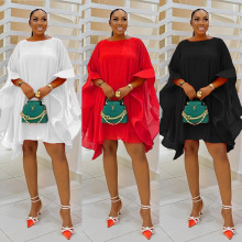 K3536  欧美雅雪纺宽松前后一片式斗篷连衣裙