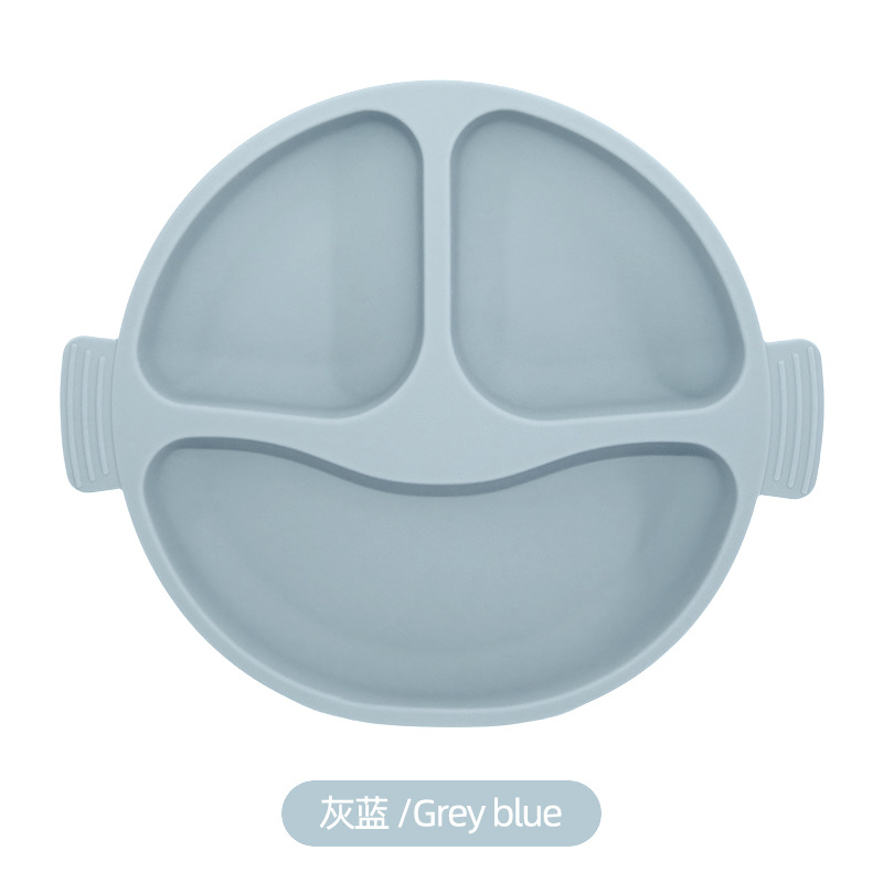 Transfronterizos de plato de silicona para niños set de platos de comedor de alimentos suplementarios para bebés plato de comedor de grados sonrientes con ventosa cubiertos