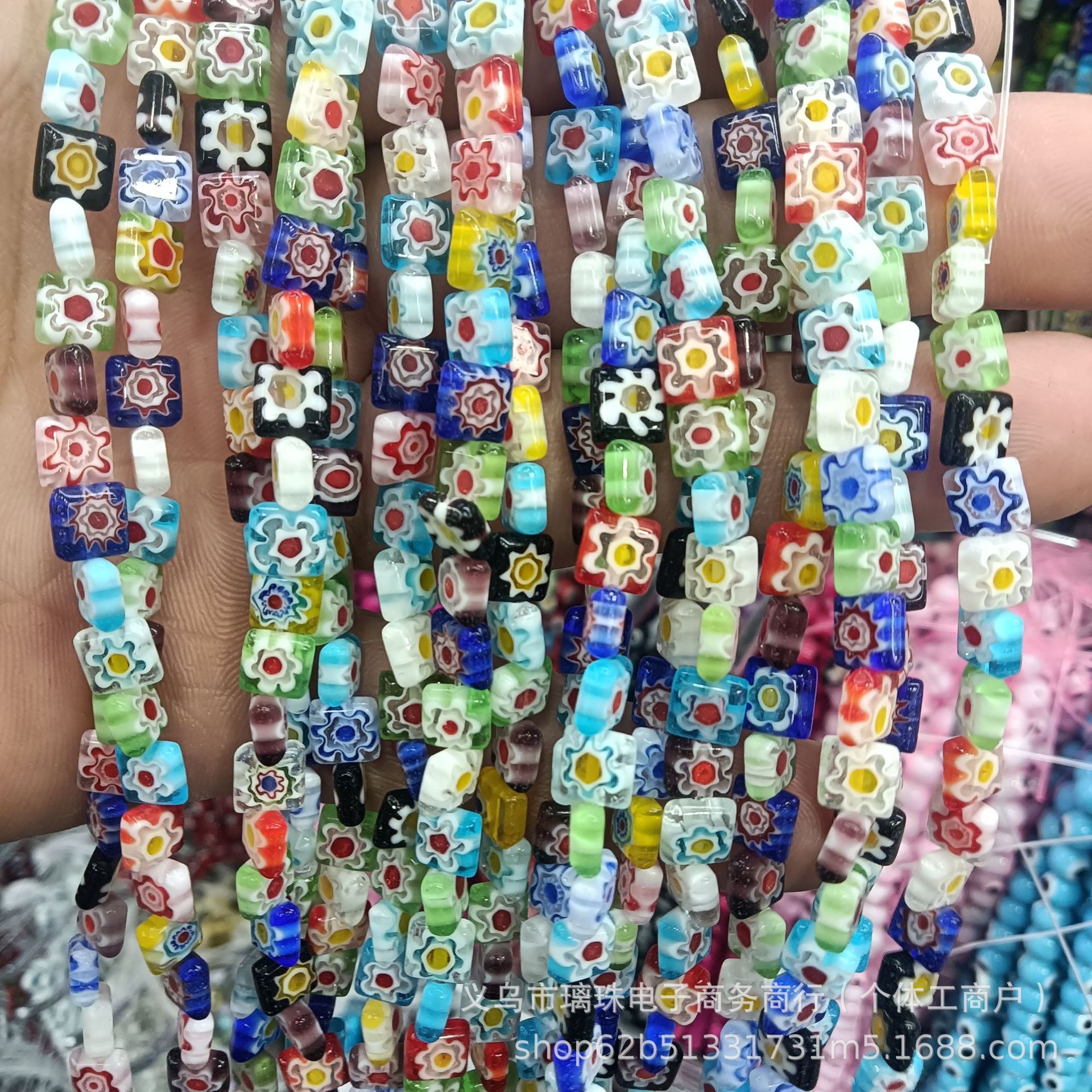 Single Flower Square Mixed Color Thousand-Flower Glass Spacer Beads, Multiple Sizes Available, Glass Loose Beads DIY Jewelry Accessories Wholesale
