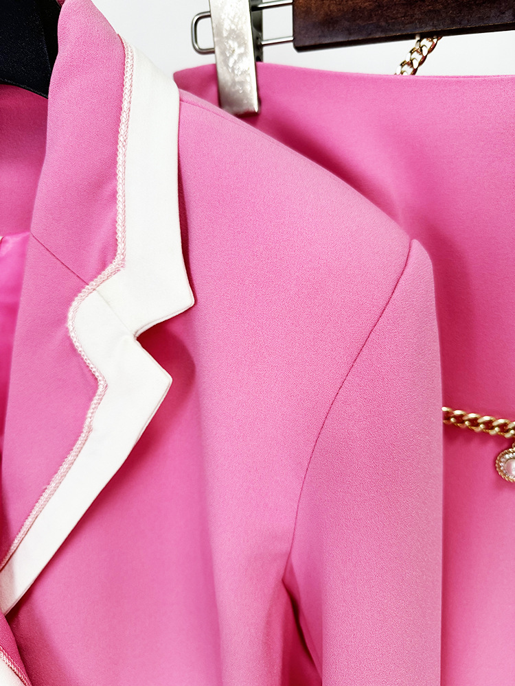 Women's Clothing star fashion white edge contrast small suit jacket mid length skirt suit two piece suit_voghion.com