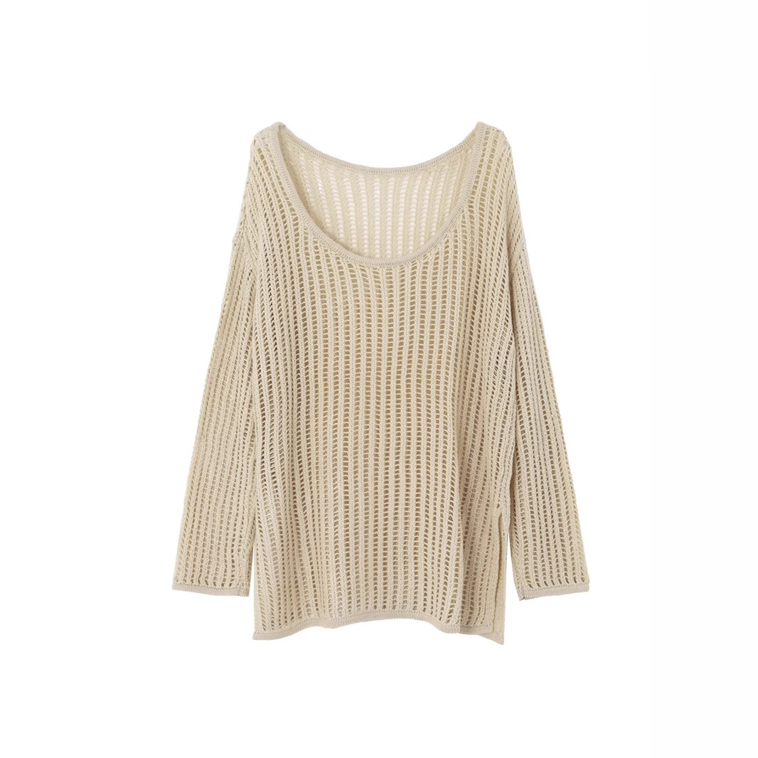 A principios de la primavera, la nueva camisa de punto holgada de viento perezoso, hombro abierto, camisa de verano relajada, camisa de protección solar exterior, camisa de mujer