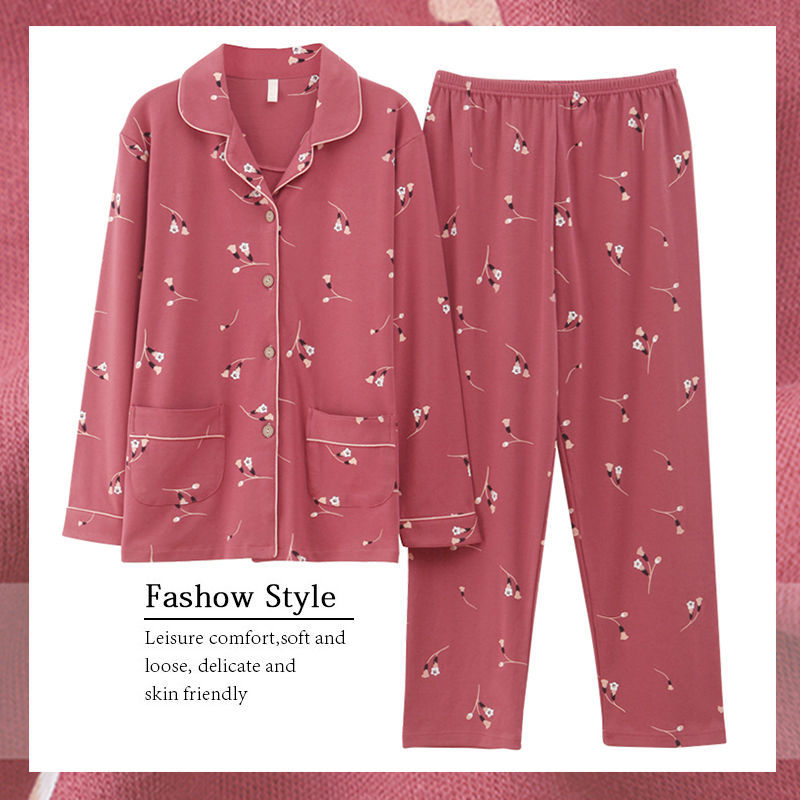 Pijamas de mujer primavera y otoño 100% algodón de manga larga delgada madre de mediana edad y ropa para el hogar de algodón de mediana edad y edad avanzada