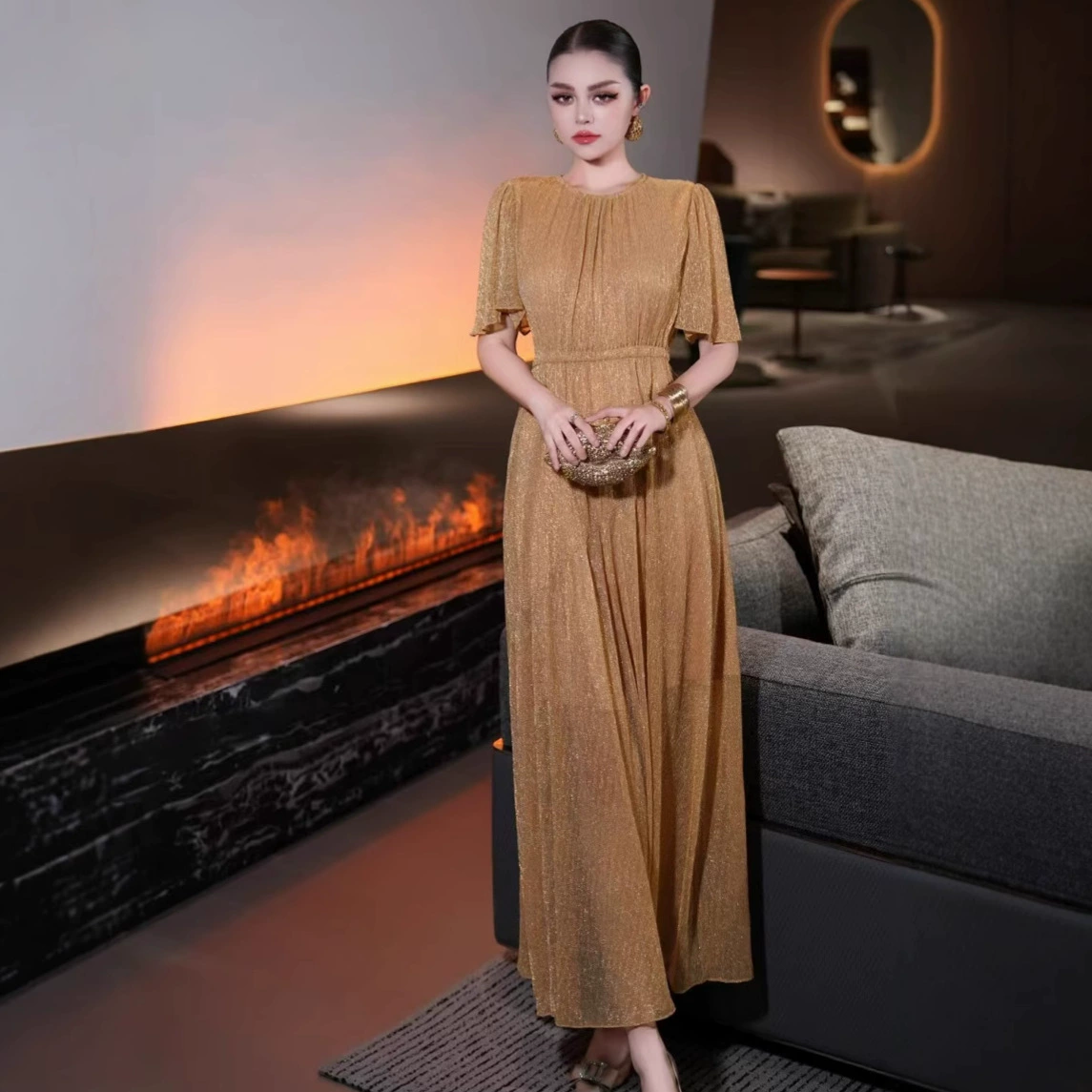 2025 новая мода элегантное высококлассное французское дизайнерское платье с тяжелой золотой нитью, юбка на талии Nanyou