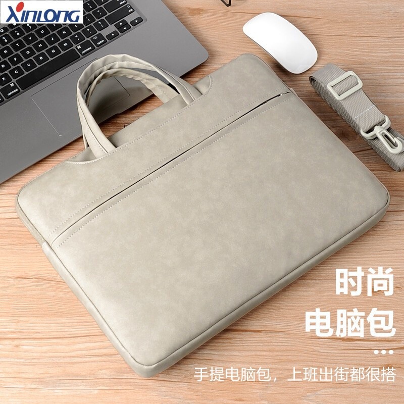 XINLONG Leather Shoulder Laptop Bag Large Capacity Portable Laptop Bag 14/15.6 Inch Printed Logo