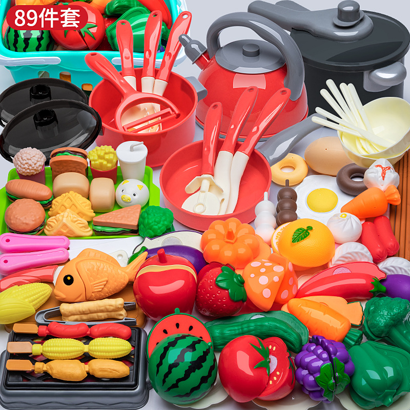 Children's Play House Simulation Kitchen Playing Baby Cutting Fruit Cooking Kitchenware Set Girls Cooking Boys Girls