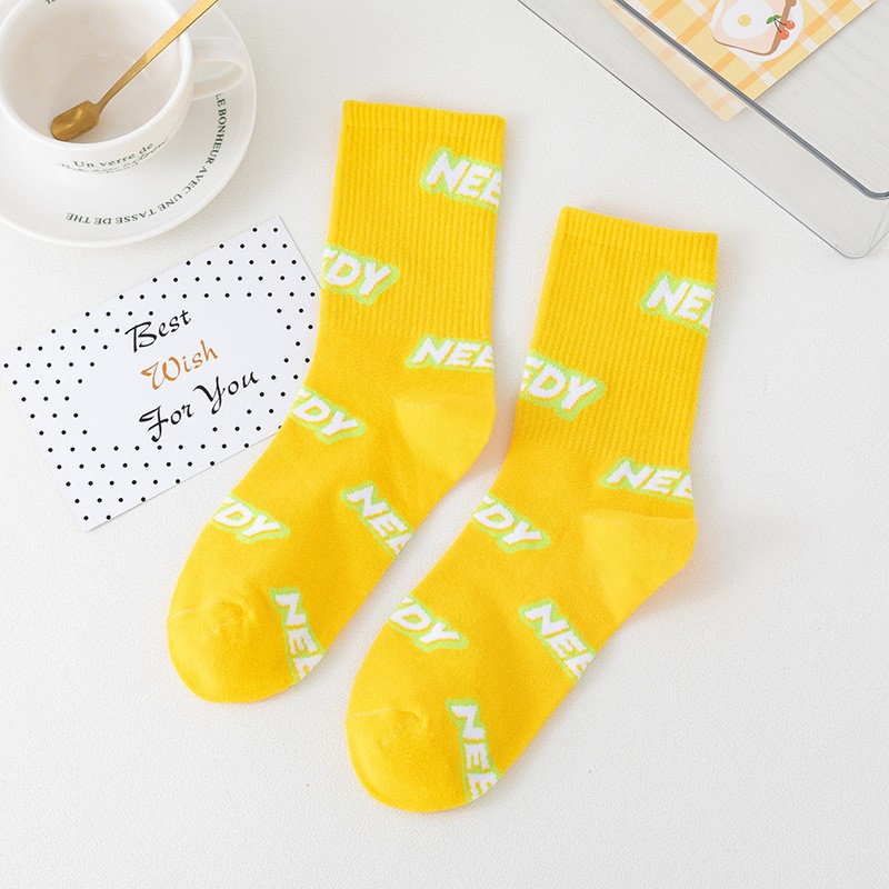 Calcetines de alfabeto inglés de algodón de color sólido, calcetines de algodón de mujer, calcetines de algodón de moda, calcetines al por mayor