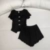 Black breast pads, shorts, with short sleeve