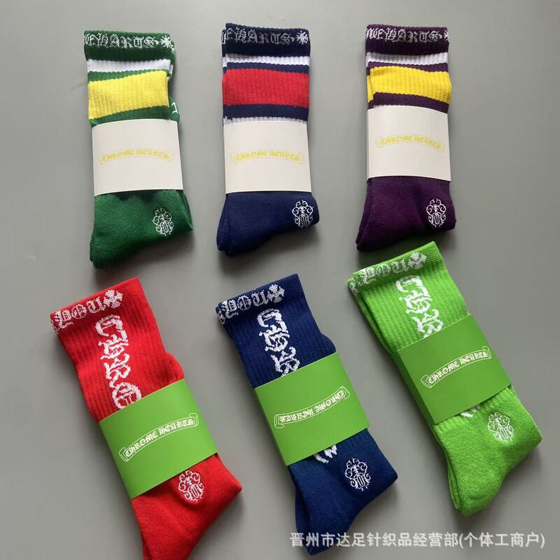 New Chrome Hearts men's and women's socks with graffiti red lips, trendy couple socks with towel sole, high-tube skateboard sports socks