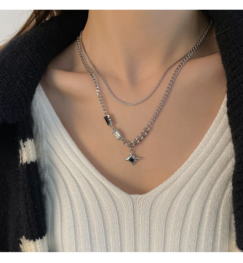 Women's high-end simple design accessories double-layer stacked titanium steel non-fading clavicle chain light luxury_voghion.com