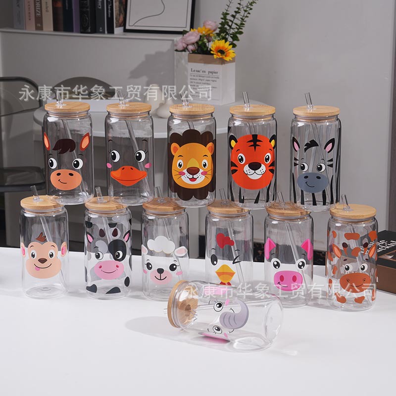丛林动物款式热转印PC塑料杯16oz塑料梅森杯梅森杯单层塑料杯
