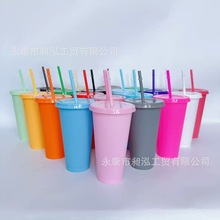跨境爆款大容量710ML塑料奶茶杯PP材质磨砂手感吸管杯便携式水杯